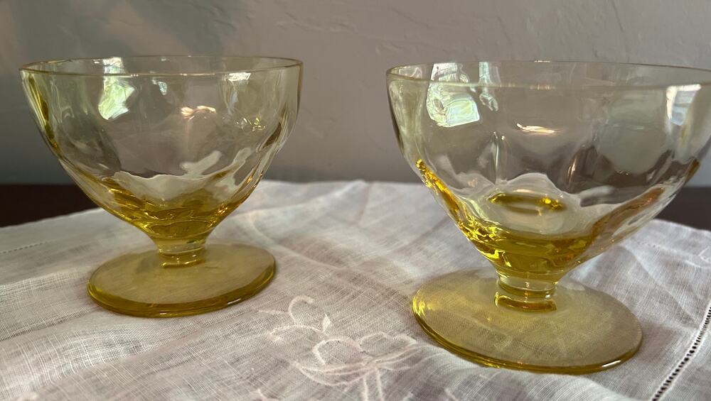 2 Vintage Amber bubble glass sherbets